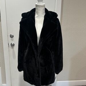 Black Faux Fur Coat - Women's Plush Jacket